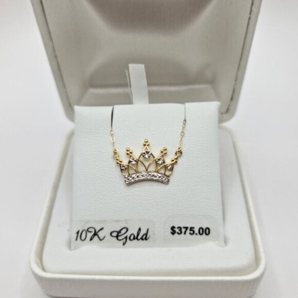 10K Yellow Gold Crown Necklace For Women Pendant Jewelry Gift - Picture 1 of 5